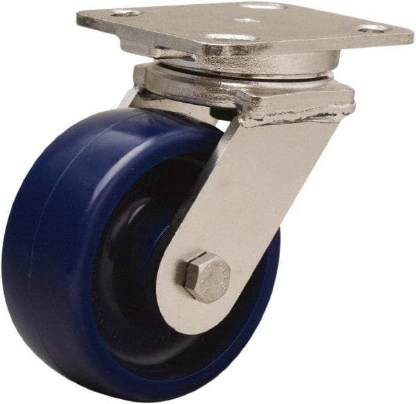 Hamilton - 5" Diam x 2" Wide x 6-1/2" OAH Top Plate Mount Swivel Caster - Polyurethane, 900 Lb Capacity, Stainless Steel Double Shielded Precision Ball Bearing, 4 x 5" Plate - Apex Tool & Supply
