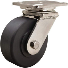 Hamilton - 8" Diam x 2" Wide x 9-1/2" OAH Top Plate Mount Swivel Caster - Nylon, 1,600 Lb Capacity, Stainless Steel Double Shielded Precision Ball Bearing, 4 x 5" Plate - Apex Tool & Supply