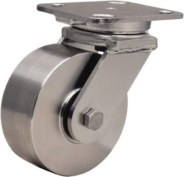Hamilton - 5" Diam x 2" Wide x 6-1/2" OAH Top Plate Mount Swivel Caster - Forged Steel, 950 Lb Capacity, Delrin Bearing, 4 x 5" Plate - Apex Tool & Supply