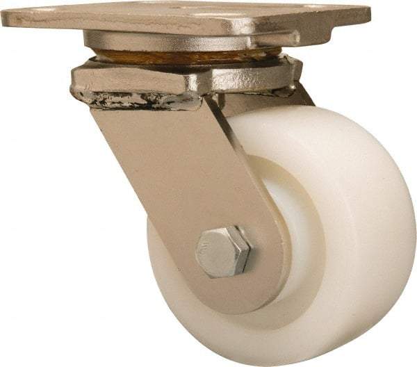 Hamilton - 4" Diam x 2" Wide x 5-5/8" OAH Top Plate Mount Swivel Caster - Nylon, 800 Lb Capacity, Stainless Steel Double Shielded Precision Ball Bearing, 4 x 5" Plate - Apex Tool & Supply