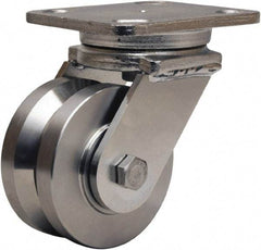 Hamilton - 4" Diam x 2" Wide, Stainless Steel Swivel Caster - 850 Lb Capacity, Top Plate Mount, 4" x 5" Plate, Stainless Steel Precision Ball Bearing - Apex Tool & Supply