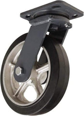 Hamilton - 8" Diam x 2" Wide x 9-1/2" OAH Top Plate Mount Swivel Caster - Rubber Mold on Cast Iron, 500 Lb Capacity, Tapered Roller Bearing, 4 x 5" Plate - Apex Tool & Supply