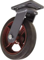 Hamilton - 8" Diam x 2" Wide x 9-1/2" OAH Top Plate Mount Swivel Caster - Rubber Mold on Cast Iron, 500 Lb Capacity, Straight Roller Bearing, 4 x 5" Plate - Apex Tool & Supply
