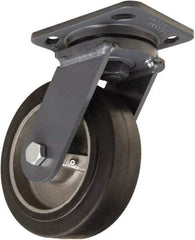 Hamilton - 6" Diam x 2" Wide x 7-1/2" OAH Top Plate Mount Swivel Caster - Rubber Mold on Cast Iron, 410 Lb Capacity, Tapered Roller Bearing, 4 x 5" Plate - Apex Tool & Supply