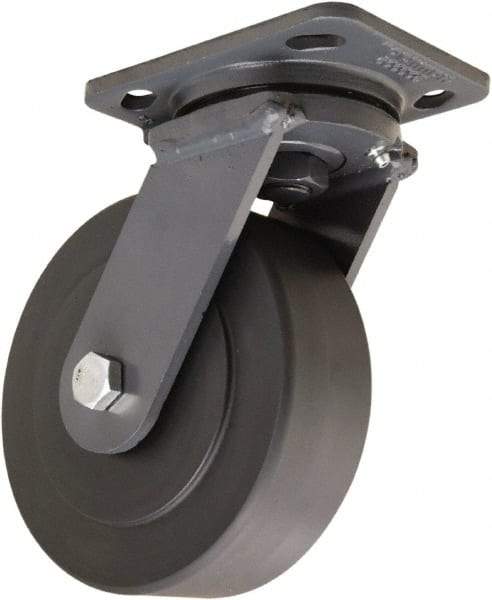 Hamilton - 6" Diam x 2" Wide x 7-1/2" OAH Top Plate Mount Swivel Caster - Nylon, 2,000 Lb Capacity, Sealed Precision Ball Bearing, 4 x 5" Plate - Apex Tool & Supply