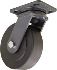 Hamilton - 6" Diam x 2" Wide x 7-1/2" OAH Top Plate Mount Swivel Caster - Nylon, 2,000 Lb Capacity, Sealed Precision Ball Bearing, 4 x 5" Plate - Apex Tool & Supply