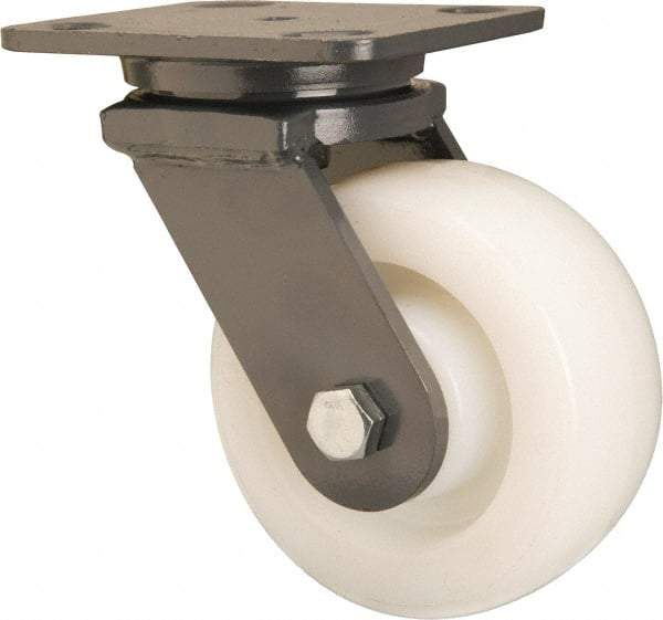 Hamilton - 5" Diam x 2" Wide x 6-1/2" OAH Top Plate Mount Swivel Caster - Nylon, Sealed Precision Ball Bearing, 4 x 5" Plate - Apex Tool & Supply