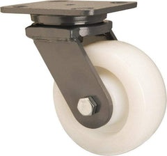 Hamilton - 5" Diam x 2" Wide x 6-1/2" OAH Top Plate Mount Swivel Caster - Nylon, Sealed Precision Ball Bearing, 4 x 5" Plate - Apex Tool & Supply