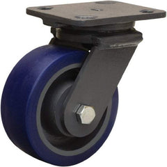 Hamilton - 5" Diam x 2" Wide x 6-1/2" OAH Top Plate Mount Swivel Caster - Polyurethane Mold onto Cast Iron Center, 840 Lb Capacity, Sealed Precision Ball Bearing, 4 x 5" Plate - Apex Tool & Supply