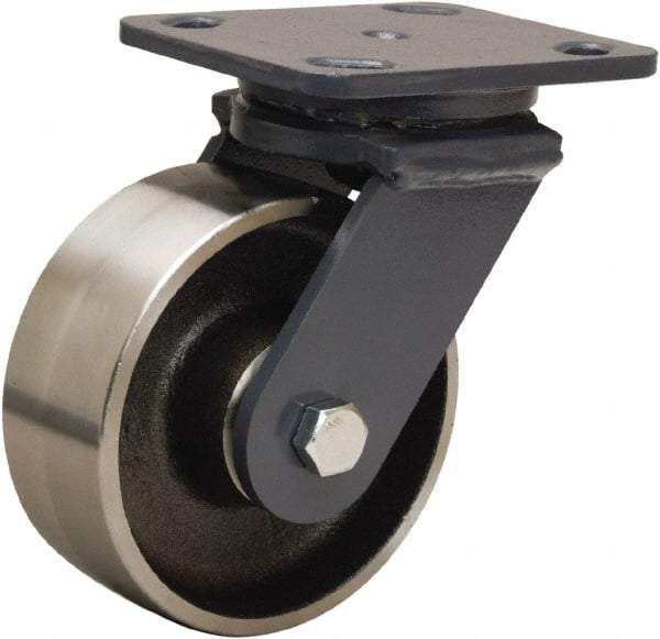 Hamilton - 5" Diam x 2" Wide x 6-1/2" OAH Top Plate Mount Swivel Caster - Forged Steel, 2,000 Lb Capacity, Sealed Precision Ball Bearing, 4 x 5" Plate - Apex Tool & Supply