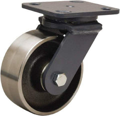 Hamilton - 5" Diam x 2" Wide x 6-1/2" OAH Top Plate Mount Swivel Caster - Forged Steel, 1,500 Lb Capacity, Tapered Roller Bearing, 4 x 5" Plate - Apex Tool & Supply