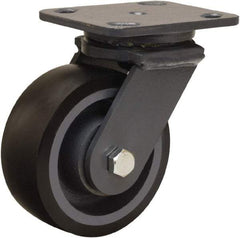 Hamilton - 5" Diam x 2" Wide x 6-1/2" OAH Top Plate Mount Swivel Caster - Polyurethane Mold onto Cast Iron Center, 1,360 Lb Capacity, Sealed Precision Ball Bearing, 4 x 5" Plate - Apex Tool & Supply
