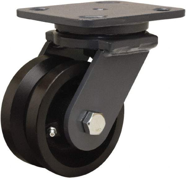 Hamilton - 4" Diam x 2" Wide, Iron Swivel Caster - 800 Lb Capacity, Top Plate Mount, 4" x 5" Plate, Straight Roller Bearing - Apex Tool & Supply