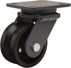 Hamilton - 4" Diam x 2" Wide, Iron Swivel Caster - 800 Lb Capacity, Top Plate Mount, 4" x 5" Plate, Straight Roller Bearing - Apex Tool & Supply