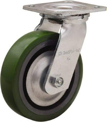 Hamilton - 6" Diam x 1-1/2" Wide x 7-1/2" OAH Top Plate Mount Swivel Caster - Polyurethane Mold onto Cast Iron Center, 850 Lb Capacity, Straight Roller Bearing, 4 x 4-1/2" Plate - Apex Tool & Supply