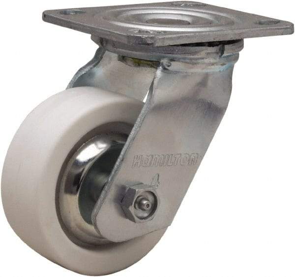 Hamilton - 4" Diam x 1-1/2" Wide x 5-5/8" OAH Top Plate Mount Swivel Caster - Polyolefin, 350 Lb Capacity, Delrin Bearing, 4 x 4-1/2" Plate - Apex Tool & Supply