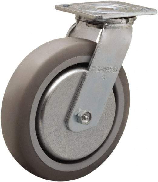 Hamilton - 8" Diam x 2" Wide x 9-1/2" OAH Top Plate Mount Swivel Caster - Rubber Mold on Polyolefin, 500 Lb Capacity, Straight Roller Bearing, 4 x 4-1/2" Plate - Apex Tool & Supply