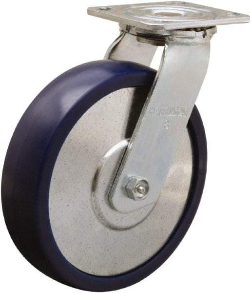 Hamilton - 8" Diam x 2" Wide x 9-1/2" OAH Top Plate Mount Swivel Caster - Polyurethane, 900 Lb Capacity, Sealed Precision Ball Bearing, 4 x 4-1/2" Plate - Apex Tool & Supply