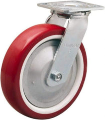 Hamilton - 8" Diam x 2" Wide x 9-1/2" OAH Top Plate Mount Swivel Caster - Polyurethane Mold on Polypropylene, 900 Lb Capacity, Straight Roller Bearing, 4 x 4-1/2" Plate - Apex Tool & Supply