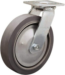 Hamilton - 8" Diam x 2" Wide x 9-1/2" OAH Top Plate Mount Swivel Caster - Rubber Mold on Aluminum, 500 Lb Capacity, Straight Roller Bearing, 4 x 4-1/2" Plate - Apex Tool & Supply