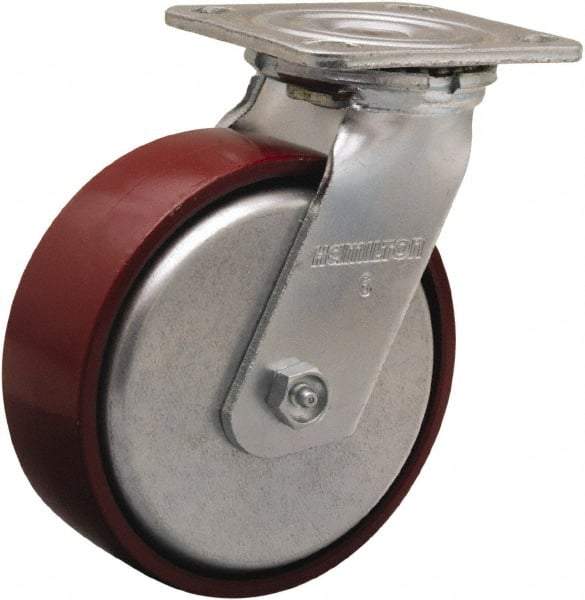 Hamilton - 6" Diam x 2" Wide x 7-1/2" OAH Top Plate Mount Swivel Caster - Cast Iron, 800 Lb Capacity, Sealed Precision Ball Bearing, 4 x 4-1/2" Plate - Apex Tool & Supply