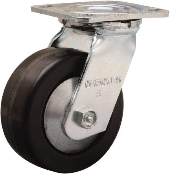 Hamilton - 5" Diam x 2" Wide x 6-1/2" OAH Top Plate Mount Swivel Caster - Phenolic, 900 Lb Capacity, Straight Roller Bearing, 4 x 4-1/2" Plate - Apex Tool & Supply
