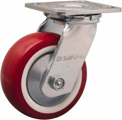 Hamilton - 5" Diam x 2" Wide x 6-1/2" OAH Top Plate Mount Swivel Caster - Polyurethane Mold on Polypropylene, 900 Lb Capacity, Straight Roller Bearing, 4 x 4-1/2" Plate - Apex Tool & Supply
