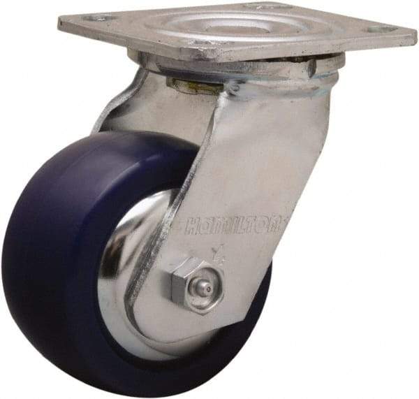 Hamilton - 4" Diam x 2" Wide x 5-5/8" OAH Top Plate Mount Swivel Caster - Polyurethane, 750 Lb Capacity, Straight Roller Bearing, 4 x 4-1/2" Plate - Apex Tool & Supply