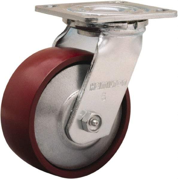 Hamilton - 5" Diam x 2" Wide x 6-1/2" OAH Top Plate Mount Swivel Caster - Cast Iron, 900 Lb Capacity, Sealed Precision Ball Bearing, 4 x 4-1/2" Plate - Apex Tool & Supply