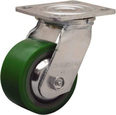 Hamilton - 4" Diam x 2" Wide x 5-5/8" OAH Top Plate Mount Swivel Caster - Polyurethane Mold onto Cast Iron Center, 750 Lb Capacity, Sealed Precision Ball Bearing, 4 x 4-1/2" Plate - Apex Tool & Supply