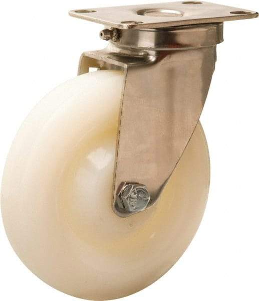 Hamilton - 5" Diam x 1-1/4" Wide x 6-1/4" OAH Top Plate Mount Swivel Caster - Nylon, 325 Lb Capacity, Plain Bore Bearing, 2-3/8 x 3-5/8" Plate - Apex Tool & Supply