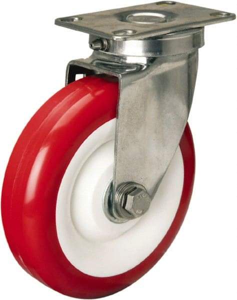 Hamilton - 5" Diam x 1-3/8" Wide x 6-1/4" OAH Top Plate Mount Swivel Caster - Polyurethane Mold on Polypropylene, 325 Lb Capacity, Delrin Bearing, 2-3/8 x 3-5/8" Plate - Apex Tool & Supply