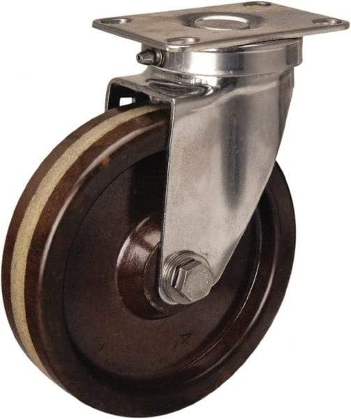Hamilton - 5" Diam x 1-1/4" Wide x 6-1/4" OAH Top Plate Mount Swivel Caster - Phenolic, 300 Lb Capacity, Plain Bore Bearing, 2-3/8 x 3-5/8" Plate - Apex Tool & Supply