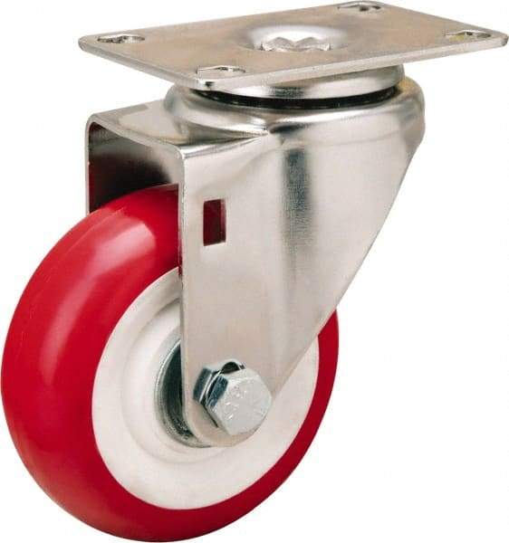 Hamilton - 3-1/2" Diam x 1-3/8" Wide x 4-7/8" OAH Top Plate Mount Swivel Caster - Polyurethane Mold on Polypropylene, 325 Lb Capacity, Delrin Bearing, 2-3/8 x 3-5/8" Plate - Apex Tool & Supply