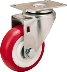 Hamilton - 3-1/2" Diam x 1-3/8" Wide x 4-7/8" OAH Top Plate Mount Swivel Caster - Polyurethane Mold on Polypropylene, 325 Lb Capacity, Delrin Bearing, 2-3/8 x 3-5/8" Plate - Apex Tool & Supply