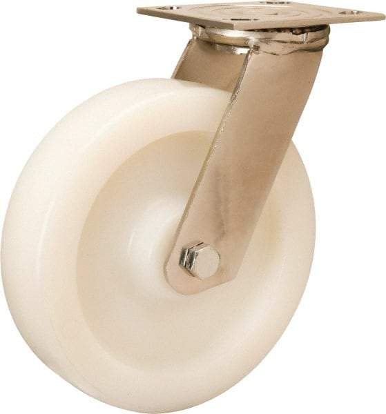 Hamilton - 8" Diam x 2" Wide x 9-1/2" OAH Top Plate Mount Swivel Caster - Nylon, 500 Lb Capacity, Stainless Steel Precision Ball Bearing, 3-3/4 x 4-1/2" Plate - Apex Tool & Supply