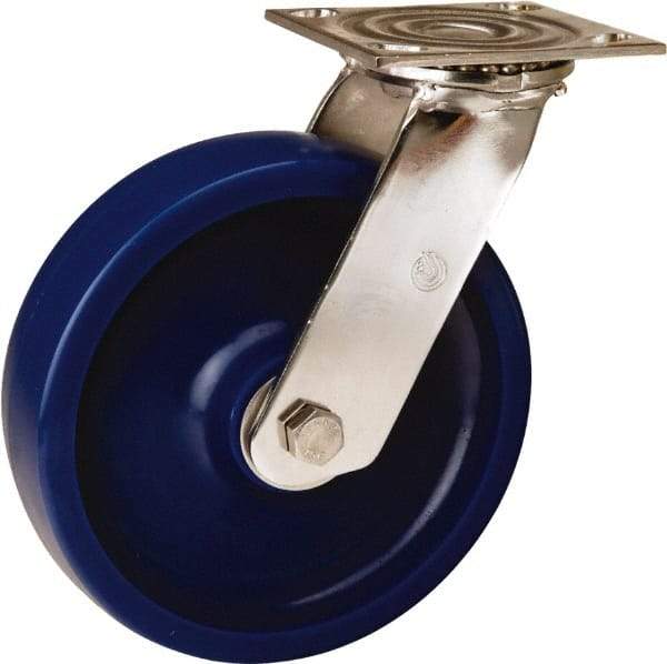 Hamilton - 8" Diam x 2" Wide x 9-1/2" OAH Top Plate Mount Swivel Caster - Polyurethane, 800 Lb Capacity, Delrin Bearing, 3-3/4 x 4-1/2" Plate - Apex Tool & Supply