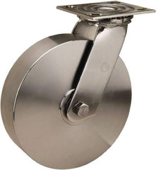 Hamilton - 8" Diam x 2" Wide x 9-1/2" OAH Top Plate Mount Swivel Caster - Forged Steel, 800 Lb Capacity, Delrin Bearing, 3-3/4 x 4-1/2" Plate - Apex Tool & Supply