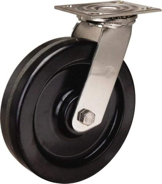 Hamilton - 8" Diam x 2" Wide x 9-1/2" OAH Top Plate Mount Swivel Caster - Phenolic, 800 Lb Capacity, Delrin Bearing, 3-3/4 x 4-1/2" Plate - Apex Tool & Supply