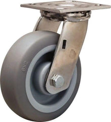 Hamilton - 6" Diam x 2" Wide x 7-1/2" OAH Top Plate Mount Swivel Caster - Rubber Mold on Polyolefin, 410 Lb Capacity, Delrin Bearing, 3-3/4 x 4-1/2" Plate - Apex Tool & Supply