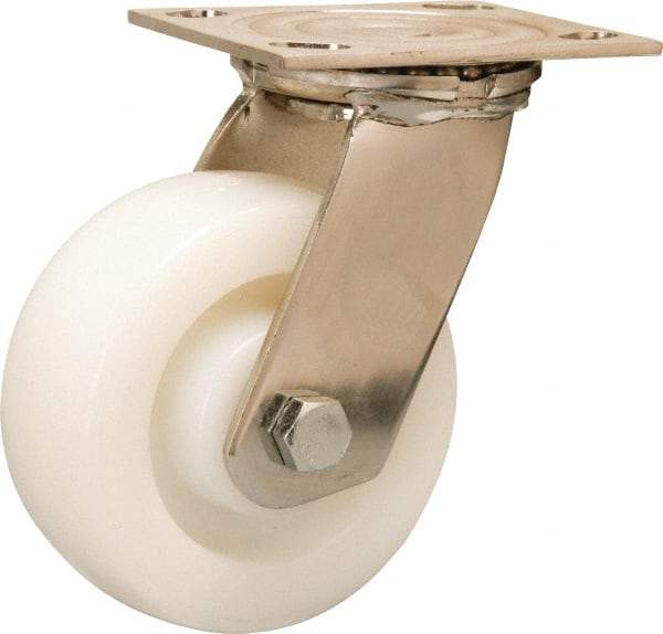 Hamilton - 5" Diam x 2" Wide x 6-1/2" OAH Top Plate Mount Swivel Caster - Nylon, 800 Lb Capacity, Stainless Steel Precision Ball Bearing, 4 x 4-1/2" Plate - Apex Tool & Supply