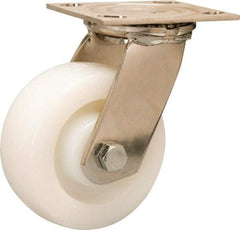 Hamilton - 5" Diam x 2" Wide x 6-1/2" OAH Top Plate Mount Swivel Caster - Nylon, 800 Lb Capacity, Stainless Steel Precision Ball Bearing, 4 x 4-1/2" Plate - Apex Tool & Supply