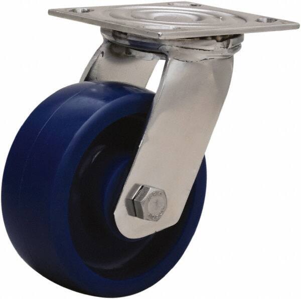 Hamilton - 5" Diam x 2" Wide x 6-1/2" OAH Top Plate Mount Swivel Caster - Polyurethane, 800 Lb Capacity, Delrin Bearing, 3-3/4 x 4-1/2" Plate - Apex Tool & Supply