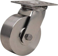 Hamilton - 5" Diam x 2" Wide x 6-1/2" OAH Top Plate Mount Swivel Caster - Forged Steel, 800 Lb Capacity, Plain Bore Bearing, 3-3/4 x 4-1/2" Plate - Apex Tool & Supply