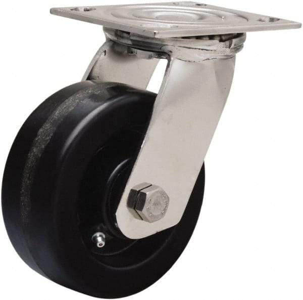 Hamilton - 5" Diam x 2" Wide x 6-1/2" OAH Top Plate Mount Swivel Caster - Phenolic, 800 Lb Capacity, Delrin Bearing, 3-3/4 x 4-1/2" Plate - Apex Tool & Supply