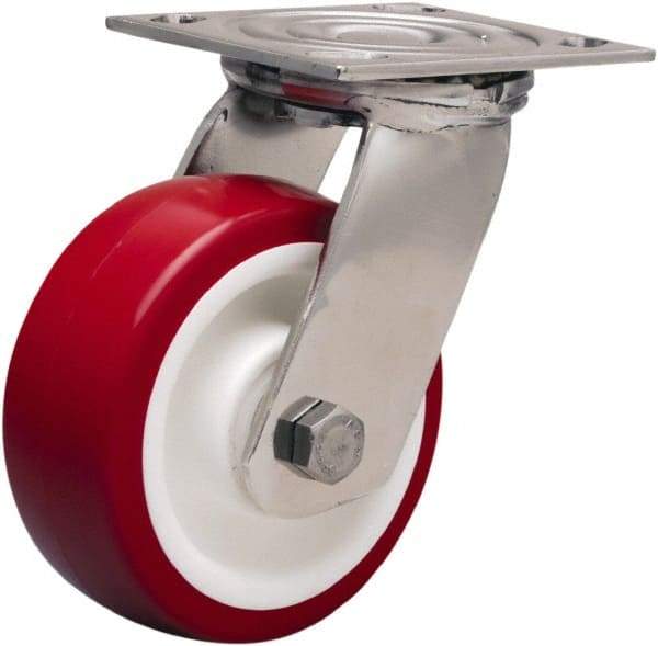 Hamilton - 5" Diam x 2" Wide x 6-1/2" OAH Top Plate Mount Swivel Caster - Polyurethane Mold on Polypropylene, 800 Lb Capacity, Delrin Bearing, 3-3/4 x 4-1/2" Plate - Apex Tool & Supply