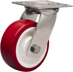 Hamilton - 5" Diam x 2" Wide x 6-1/2" OAH Top Plate Mount Swivel Caster - Polyurethane Mold on Polypropylene, 800 Lb Capacity, Delrin Bearing, 3-3/4 x 4-1/2" Plate - Apex Tool & Supply