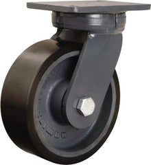Hamilton - 8" Diam x 3" Wide x 10-1/2" OAH Top Plate Mount Swivel Caster - Polyurethane Mold onto Cast Iron Center, 3,250 Lb Capacity, Sealed Precision Ball Bearing, 5-1/4 x 7-1/4" Plate - Apex Tool & Supply