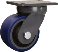 Hamilton - 6" Diam x 3" Wide x 8" OAH Top Plate Mount Swivel Caster - Polyurethane Mold onto Cast Iron Center, 1,800 Lb Capacity, Sealed Precision Ball Bearing, 5-1/4 x 7-1/4" Plate - Apex Tool & Supply