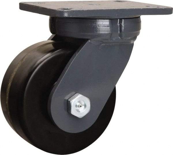 Hamilton - 6" Diam x 3" Wide x 8" OAH Top Plate Mount Swivel Caster - Phenolic, 2,000 Lb Capacity, Straight Roller Bearing, 5-1/4 x 7-1/4" Plate - Apex Tool & Supply